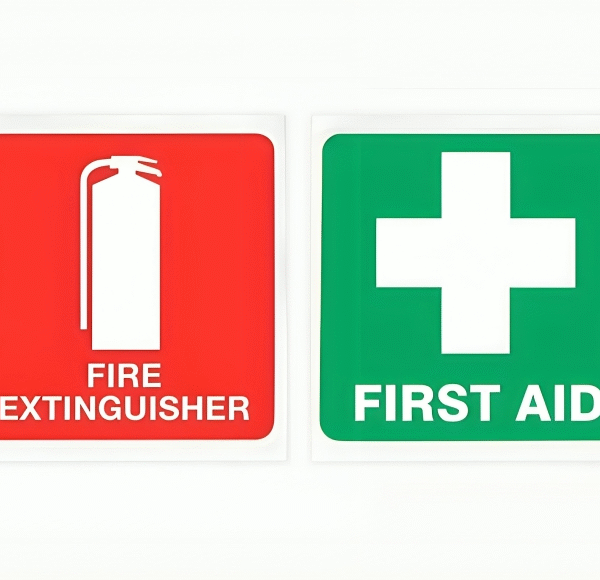 First aid and fire safety label for quick find